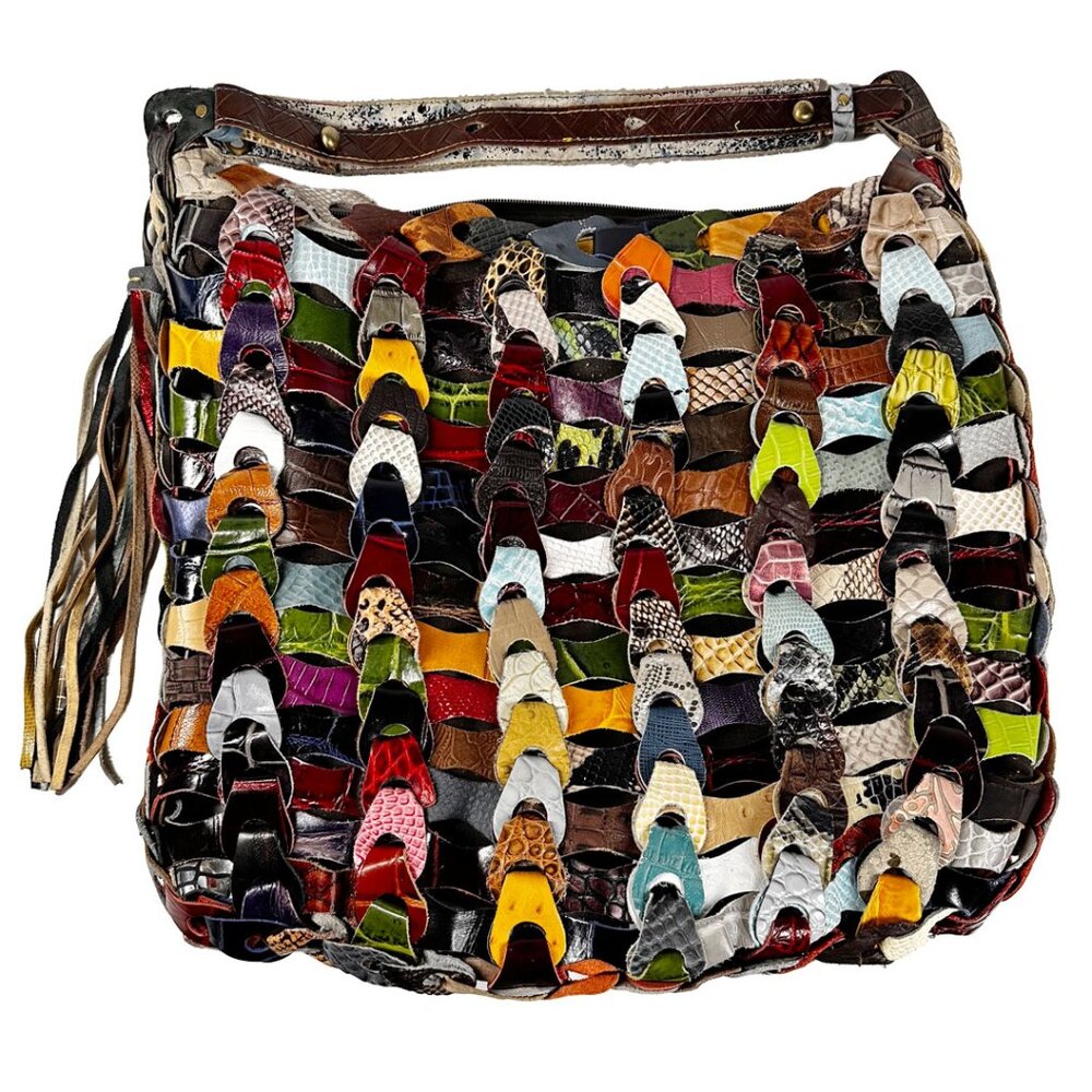 Jesslyn Blake Hobo Bag Multicolor Woven Leather Tassel Purse Shoulder Bag Large